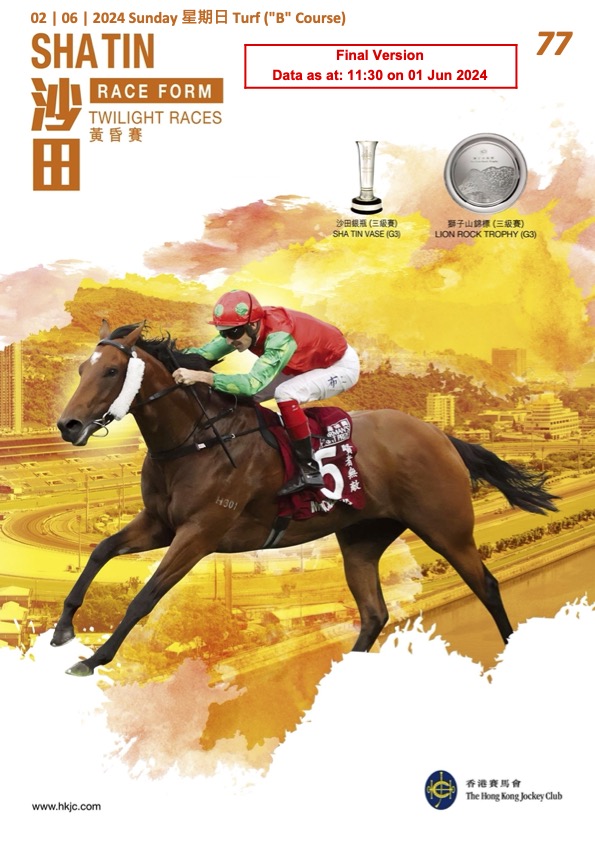 Cliquez sur l'image pour télécharger le programme complet et en couleurs de la réunion PMU du dimanche 2 juin 2024 sur l'hippodrome de Sha Tin à Hongkong.